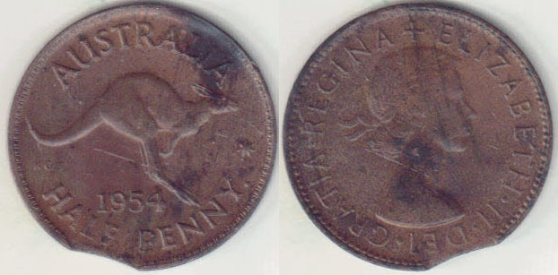 1954 Australia Half Penny (bitten flan) A002704